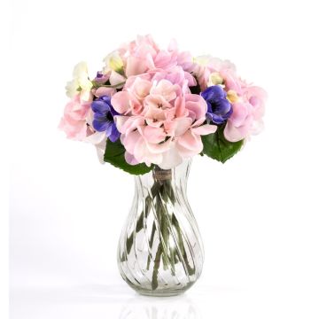 Bouquet d'hortensias artificiel PENELOPE, anémone, rose-bleu, 30cm, Ø20cm