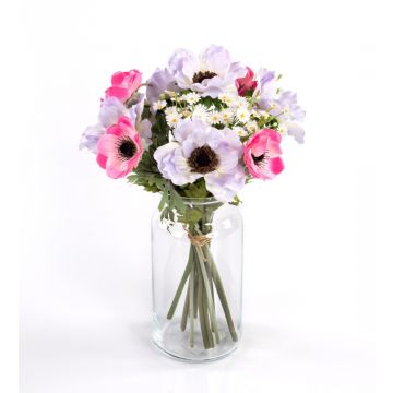 Bouquet d'anémones artificiel AIMEE, pâquerettes, rouge-violet, 30cm, Ø20cm