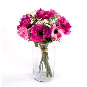 Bouquet d'anémones artificiel AIMEE, pâquerettes, rose fuchsia-rose, 30cm, Ø20cm