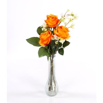 Bouquet de roses artificielles SIMONY, avec feuilles, orange, 45cm, Ø20cm