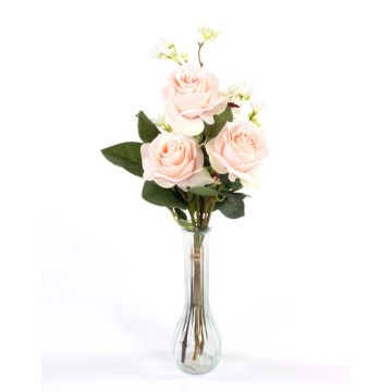 Bouquet de roses artificielles SIMONY, avec feuilles, rose, 45cm, Ø20cm