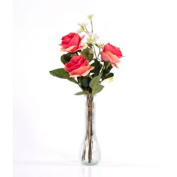 Bouquet de roses artificielles SIMONY, avec feuilles, saumon, 45cm, Ø20cm