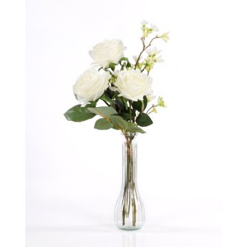 Bouquet de roses artificielles SIMONY, avec feuilles, crème, 45cm, Ø20cm