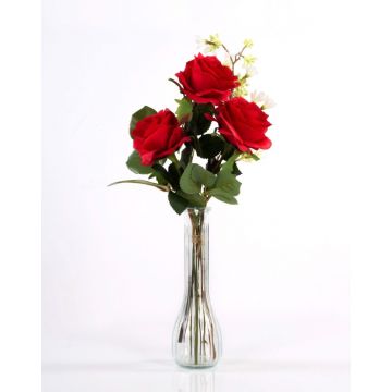 Bouquet de roses artificielles SIMONY, avec feuilles, rouge, 45cm, Ø20cm