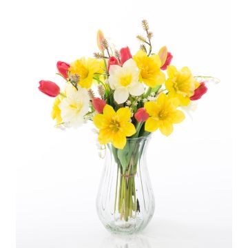 Bouquet printanier artificiel MANULA, narcisse, jaune-rose-blanc, 40cm, Ø30cm
