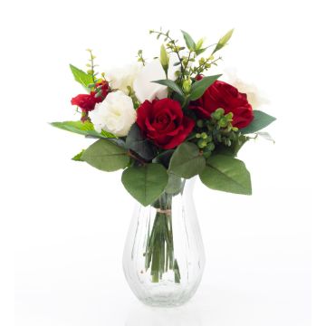 Bouquet de mariée artificiel ELAYNA, rouge-blanc, 35cm, Ø30cm