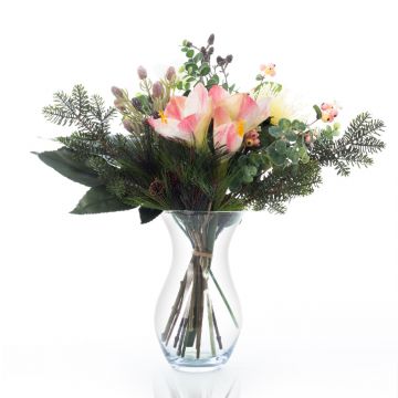 Bouquet d'hiver artificiel NOANA, amaryllis, rose-blanc, 50cm, Ø45cm