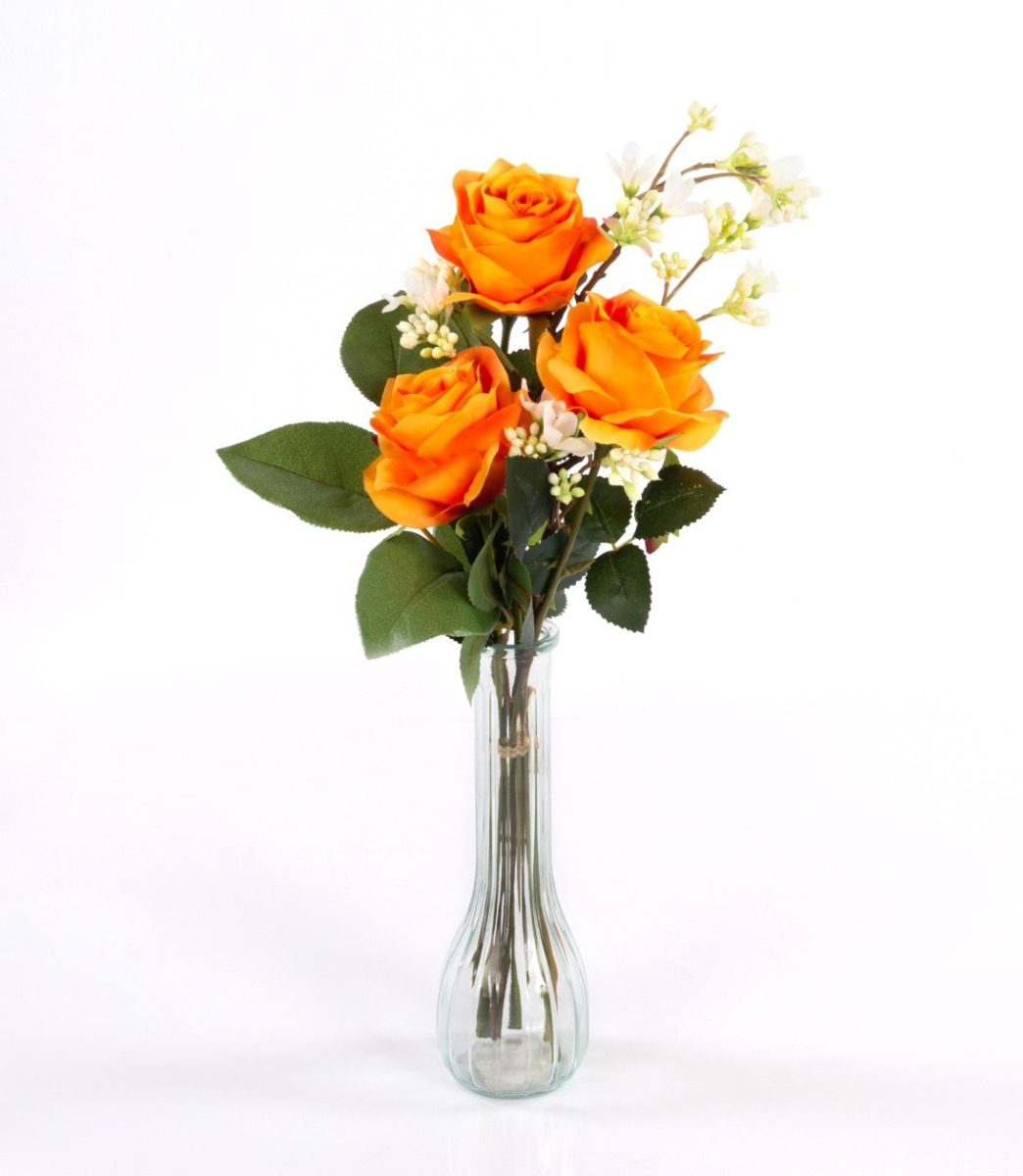 Bouquet d'Orchidées artificielles 21 fleurs hauteur 33 cm superbe  Jaune-orange